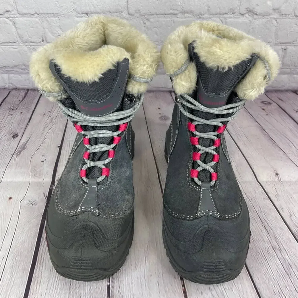 Columbia Omni-Heat Gray Pink Winter Snow Boots Girl Size 6/W Size 8 (BY1291-022)